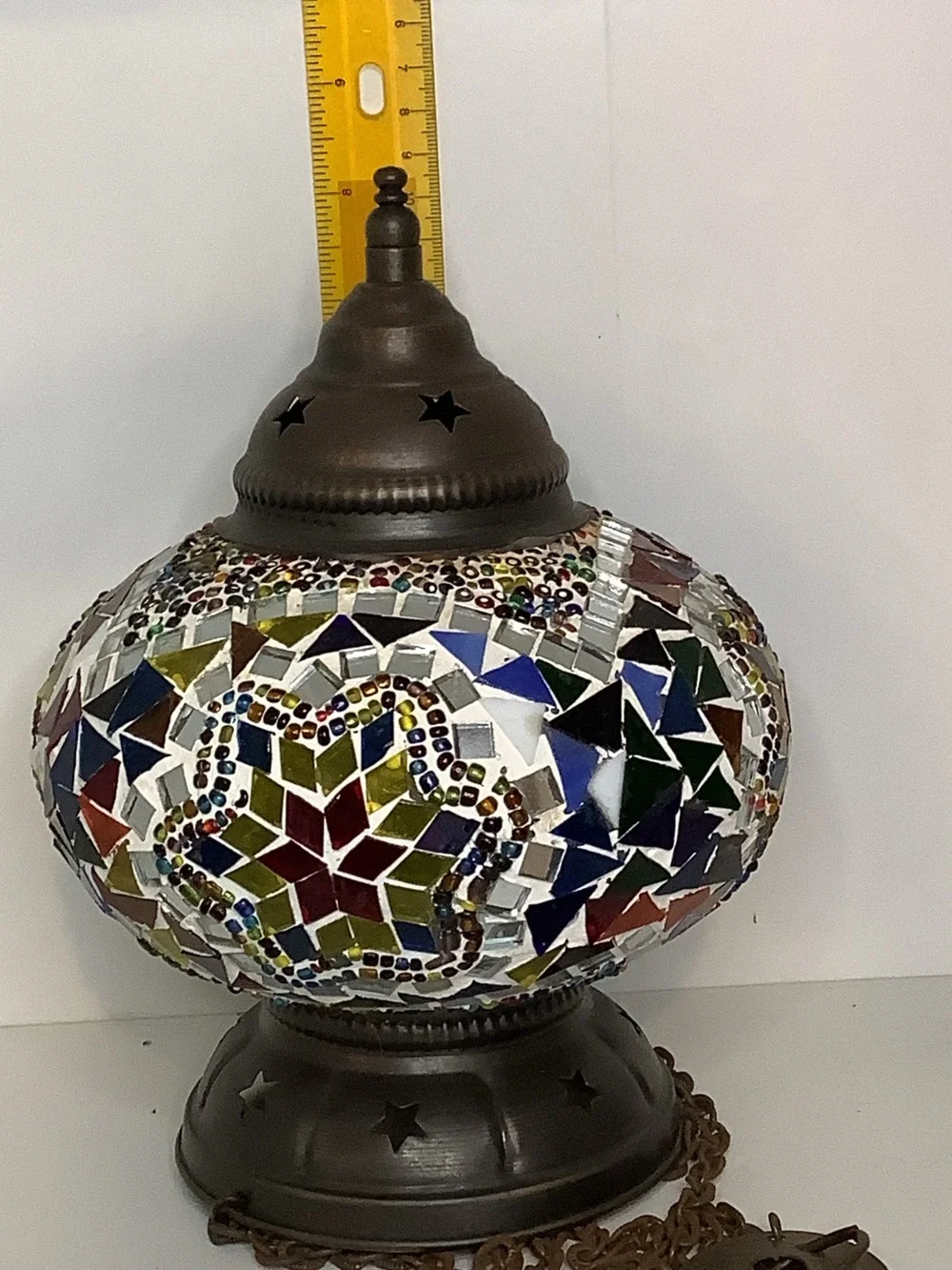 Set of 3 Turkish Moroccan Mosaic & Beaded Hanging Lantern Lamps